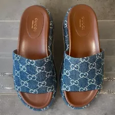 Gucci Wmns Platform Slide Sandal 'Allover GG Denim' Size 5