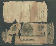 RARE US Civil War Guards & Pickets Pass Printed on 1 Dollar Confederate Note