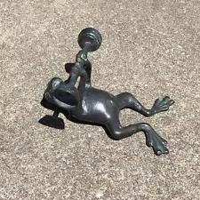 Vintage Solid Bronze Frog Weight Lifting Figurine Sculpture Indoor Outdoor 6”