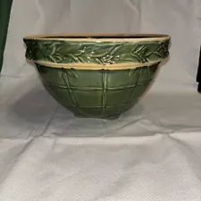 Antique McCoy Pottery Green Glaze CheckerBoard Vine Yellow Ware Mixing Bowl Rare