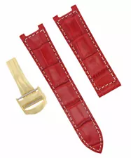 20MM LEATHER STRAP BAND FOR PASHA DE CARTIER WATCH DEPLOYMENT CLASP RED WS GOLD