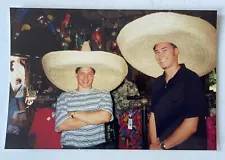 Vintage Gay Interest Photo 2 Handsome Hunks in Giant Sombreros Funny 1990s 4x6