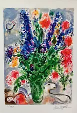 Marc Chagall LUPINS BLEU Limited Edition Facsimile Signed Giclee Art 12" x 8.5"