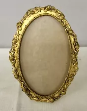 Antique Ornate Floral Brass Oval Picture Frame Gold Art Nouveau For 3.5x5” Photo