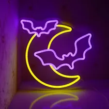 Halloween Prop Moon Bat Neon Signs LED Night Lights USB Lamp Gothic Party Decor