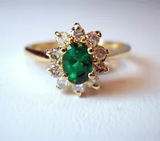 0.48 ct AA Genuine Natural Emerald & Diamonds 14K Yellow Ring Was $1,295 Video