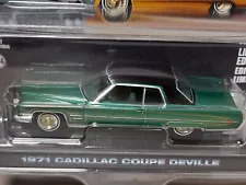 Greenlight 1971 Cadillac Coupe DeVille Lowrider Green 1/64 Scale Sealed