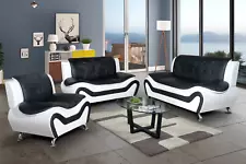 NEW Black White Leather Gel 3PC Sofa Set Contemporary Modern Living Furniture