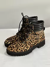 Timberland London Square Cheetah Print Calf Hair Combat Boots Size 7