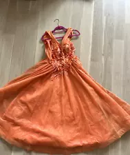 Labor Day Sale! Sparkly Orange Prom/Quinceanera Dress - Beaded Ballgown Style