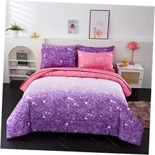 Purple Glitter Twin Comforter Set for Teen Girls,4-Pieces Bed in a Bag, Ultra