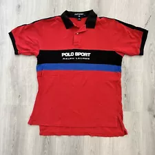 Rare Vintage POLO SPORT Ralph Lauren Center Striped Spell Out Polo Shirt 90s L