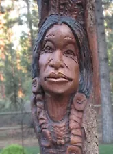 Wood Spirit Carving Art Sculpture Decor Old West Native American Indian Head