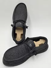 Original Hey Dude Men's Wally Sox Loafer Shoes - Micro Total Black - USED