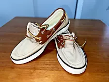 Polo Ralph Lauren Rylander Boat Shoes Mens Size 8 Beige Canvas/Leather Lace Up