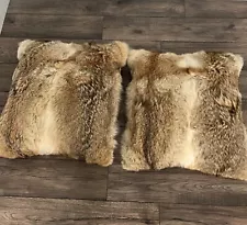 PAIR OF LARGE COYOTE FUR PILLOWS 100% CASHMERE FABRIC 24” x 24” LARS PAUSTIAN