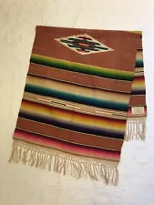 1920s MEXICAN SALTILLO SERAPE RUNNER WOOL FINELY WOVEN CENTER DIAMOND ANTIQUE