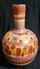 Vintage Hand Made Handpainted Mexican Clay Pottery Vase Water Jug 12.5"T