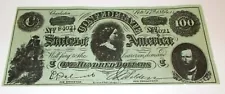 Antique 1864 Confederate States of America 100 Dollar Bill, Charleston S.C, COPY