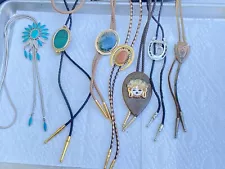 Lot Of 7 VTG Bolo Ties Gemstone Thunderbird Native American READ DETAILS