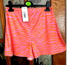 BNWT I SAW IT FIRST Bright ORANGE & PINK Pull On ZEBRA PRINT HOT PANTS Shorts 10