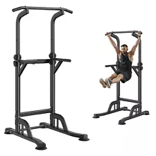 VEVOR Power Tower Dip Station 10-Level Height Adjustable Pull Up Bar Stand 330LB