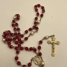 Red rosary Goldtone 23 Inches