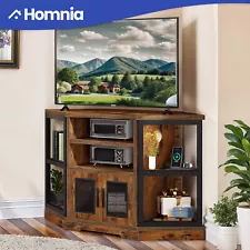 Rustic TV Stand Corner For up to 55 In Entertainment Center With Power Outlets