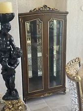 ð Exquisite Italian imprt 2tone dark wood 2 door china cabinet vitrine