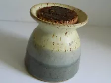 Hand Thrown Art Pottery Crock Spectacular Blue, Tan Glaze Unsigned with Cork Lid