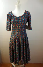 NWT LuLaRoe Blue Orange Geometric Nicole Dress Size Large Bin# R9