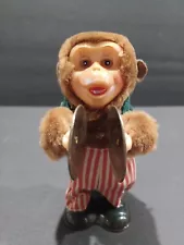 Vintage Wind-Up Monkey With Cymbals Toy Works