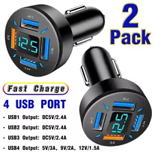 2-Pack 4 USB Ports Fast Charge Car Charger Adapter For iPhone Samsung Cell Phone