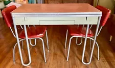 Vtg pink Chrome Formica Dining kitchen Table Mid Century Modern leaves chairs