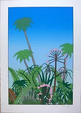 Vintage Lithograph Sabal Palm Tree Scene Print, Modern Abstract Limited Edition