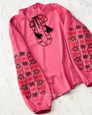 Ukrainian embroidered Blouse Top Shirt pink color Size S M Vyshyvanka