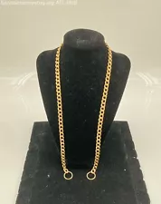 12KT YELLOW GOLD THICK HEAVY CUBAN LINK POCKET WATCH CHAIN 24" LONG - 72.8gm