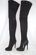 9❤️ REPORT SIGNATURE BLACK REAL SUEDE LEATHER OVER KNEE THIGH HIGH HEEL BOOTS