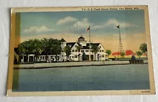 Postcard: U.S. Coast Guard Station Radio Tower Flag ~ Two Rivers, Wisconsin