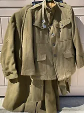 WW1 US Army Complete Wool Uniform Tunic Breeches Overcoat ID Tags Named