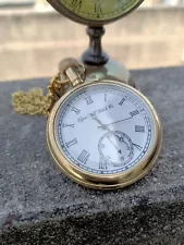 Antique Engraved Brass Elgin Pocket watch W/ Chain Vintage Gift for him