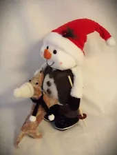 Dachshund Chocolate Dapple Sculpture Snowman Skiing Plush tabletop Winter Decor