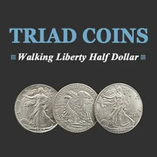 Triad Coins (Walking Liberty Half Dollar Gimmick) Magic Tricks Close up Illusion