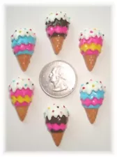 50PC BULK LOT SALE 3 SCOOP ICE CREAM CONE FLAT BACK FLATBACK RESIN FOR HAIRBOW