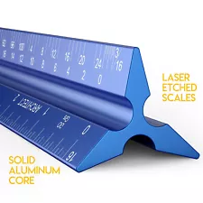 Architectural Scale Ruler, Metal Ruler of Solid Aluminum, 12 inch Triangle Ruler