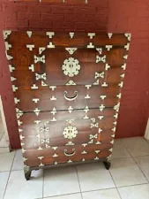 Korean 19th Century Two Part Elm Tansu Wedding Cabinet