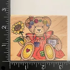 Hero Arts For You Country Teddy Bear Dress Sunflower Buttons H1146 Rubber Stamp