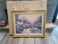 LARGE Thomas Kinkade Painting - Village Christmas 25.5x 34 Framed. #21 of 390