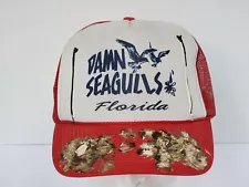 Vintage Damn Seagulls Florida Bird Poop Red & White Snapback Trucker Hat