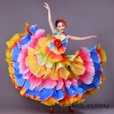 Flower Petal Dance Dress Spanish Flamenco Swing Big Ruffle Skirts Stage Costume